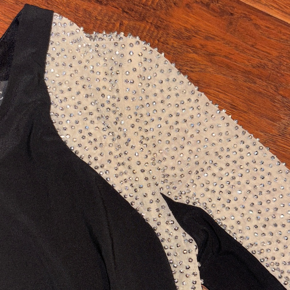 Xscape Black and Nudish Long Sleeve Studded Dress - Picture 4 of 4